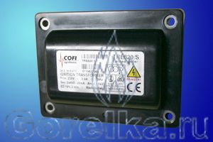 Трансформатор розжига COFI TRE820/S предназначен для поджига горючей смеси высоковольтной электрической дугой создаваемой между электродами поджига. Трансформатор поджига COFI TRE820/S имеет следующие характеристики: Напряжение питания 230 В / 50 Гц. Напряжение поджига 2 х 4 kV. Мощность 0,9 А. Ток поджига 20 мА. ED 19% при 3 мин. Штекерный разъем питания. Штекерный разъем кабеля поджига диаметром 4 мм. <FONT color=#ff0000>Заменой является COFI TRE820/9</FONT>