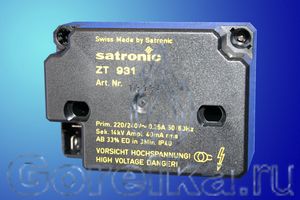 Трансформатор розжига ZT 931 4mm предназначен для поджига горючей смеси высоковольтной электрической дугой создаваемой между электродами поджига. Трансформатор поджига ZT 931 имеет следующие характеристики: Напряжение питания 220 - 240 В / 40 - 60 Гц. Напряжение поджига 1 х 14 кВ. Сила тока 0,25 А. Ток поджига 40 мА. ED 33% при 3 мин. Штекерный разъем питания. Штекерный разъем кабеля поджига диаметром 4 мм.