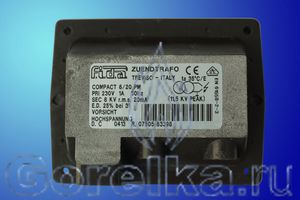 Трансформатор розжига FIDA COMPACT 8/20 PM предназначен для поджига горючей смеси высоковольтной электрической дугой. Трансформатор поджига FIDA COMPACT 8/20 PM имеет следующие характеристики: Напряжение питания 230 В / 50 Гц, 1A Напряжение поджига SEC 8 kV. Ток поджига 20 мА. PEAK 11.5 KV, ED 25% при 3 мин. Штекерный разъем питания (треугольник). Штекерный разъем кабеля поджига диаметром 4 мм.