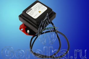 Трансформатор розжига SIEMENS ZM 20/12 00427708 предназначен для поджига горючей смеси высоковольтной электрической дугой создаваемой между электродами поджига. Трансформатор поджига SIEMENS ZM 20/12 00427708 имеет следующие характеристики: Напряжение питания 230 В / 50 Гц. Напряжение поджига 2 х 6 кВ. Сила тока 1,4 А. Ток поджига 20 мА. ED 20% при 3 мин. Длина кабеля питания 550 мм. Винтовая нарезка для кабеля поджига.