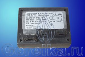 Трансформатор розжига FIDA COMPACT 8/20 PM P предназначен для поджига горючей смеси высоковольтной электрической дугой. Трансформатор поджига FIDA COMPACT 8/20 PM P имеет следующие характеристики: Напряжение питания 230 В / 50 Гц, 0,9A Напряжение поджига SEC 8 kV. Ток поджига 20 мА. PEAK 11.5 KV, ED 20% при 3 мин. Штекерный разъем питания (треугольник). Штекерный разъем кабеля поджига диаметром 4 мм.
