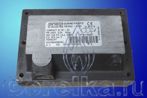 Трансформатор розжига FIDA COMPACT 12/35 - 33 предназначен для поджига горючей смеси высоковольтной электрической дугой создаваемой между электродами поджига. Трансформатор поджига FIDA COMPACT 12/35 - 33 имеет следующие характеристики: Напряжение питания 230 В / 50 Гц, 2,3A Напряжение поджига 2 х 6 kV. Ток поджига 35 мА. PEAK 17 KV, ED 33 % при 3 мин. Штекерный разъем питания (треугольник). Штекерный разъем кабеля поджига диаметром 4 мм.