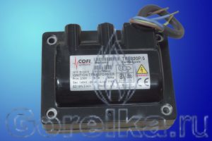 Трансформатор розжига COFI TRE820P/5 предназначен для поджига горючей смеси высоковольтной электрической дугой создаваемой между электродами поджига. Трансформатор поджига COFI TRE820P/5 имеет следующие характеристики: Напряжение питания 230 В / 50 Гц. Напряжение поджига 1 х 8 kV. Пик напряжения 11kV Мощность 0,9 А. Ток поджига 20 мА. ED 19% при 3 мин. Кабель питания. Штекерный разъем кабеля поджига диаметром 4 мм.