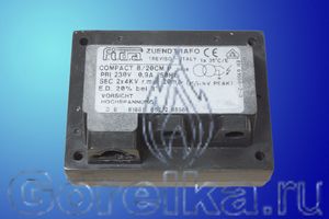 Трансформатор розжига FIDA COMPACT 8/20 CM P plus предназначен для поджига горючей смеси высоковольтной электрической дугой создаваемой между электродами поджига. Трансформатор поджига FIDA COMPACT 8/20 CM P plus имеет следующие характеристики: Напряжение питания 230 В / 50 Гц, 0,9A Напряжение поджига 2 х 4 kV. Ток поджига 20 мА. PEAK 11.5 KV, ED 20% при 3 мин. Штекерный разъем питания (треугольник). Штекерный разъем кабеля поджига диаметром 4 мм.
