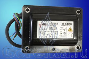Трансформатор розжига COFI TRE820 предназначен для поджига горючей смеси высоковольтной электрической дугой создаваемой между электродами поджига. Трансформатор поджига COFI TRE820 имеет следующие характеристики: Напряжение питания 230 В / 50 Гц. Напряжение поджига 2 х 4 kV. Пик напряжения 11kV Мощность 0,9 А. Ток поджига 20 мА. ED 19% при 3 мин. Кабель питания. Штекерный разъем кабеля поджига диаметром 4 мм. <FONT color=#ff0000>Заменой является FIDA COMPACT 8/20 CM P TF082C02</FONT>