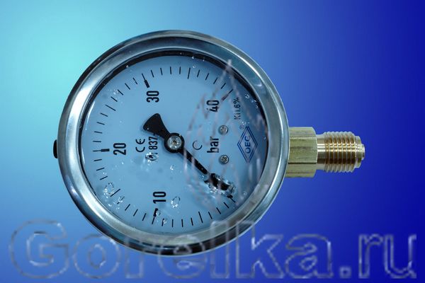 Манометр с глицерином OEG предназначен для измерения давления в топливной магистрали. Металлический корпус. Вкручивается через переходник 1/4
