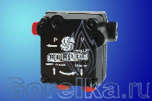 Насос SUNTEC AN 77 A 7255. Регулятор давления с функцией запирания, выход на форсунку справа (смотреть со стороны вала). Производительность: при давлении 10 атм 111 лит. Вращение: по часовой стрелке (смотреть со стороны вала). Метод крепления: втулка диаметром 54 мм. Присоединение топливных шлангов диаметром 1/4